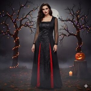 New Black Dress Renaissance Goth Witchy‎ Gown Halloween Party Costume Large NWT